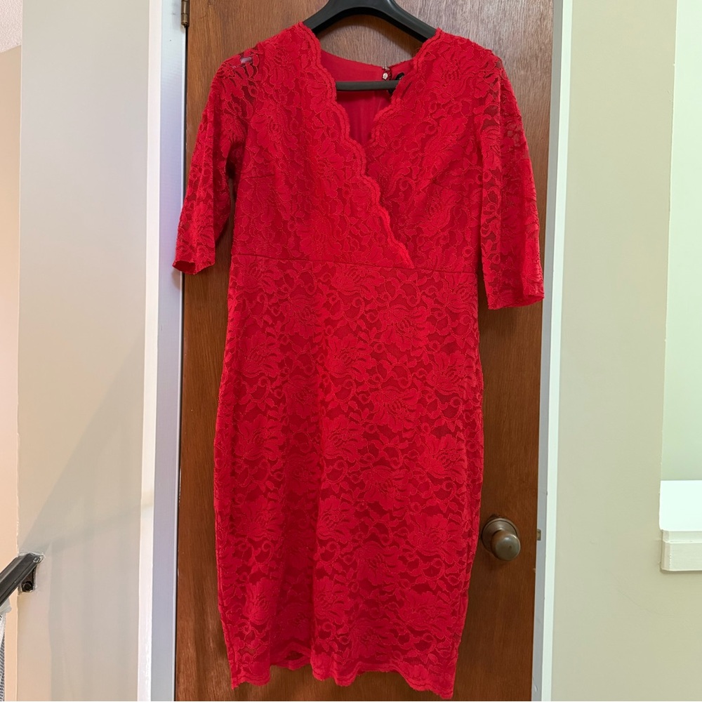 Thalia Sodi Macy’s Elegant Red Lace Dress Spring Wedding
